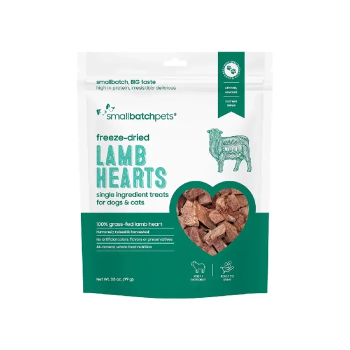 SmallBatch Freeze-Dried Lamb Hearts for Dogs and Cats 3.5-oz