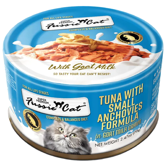 Fussie Cat Super Premium Tuna With Small Anchovies in Goat Milk Gravy Case (24 count)