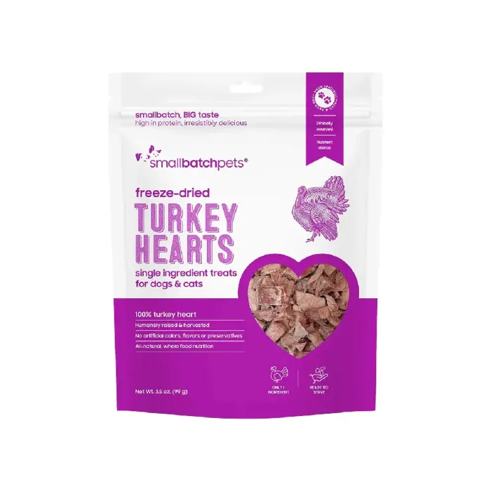 SmallBatch Freeze-Dried Turkey Hearts for Dogs and Cats 3.5-oz