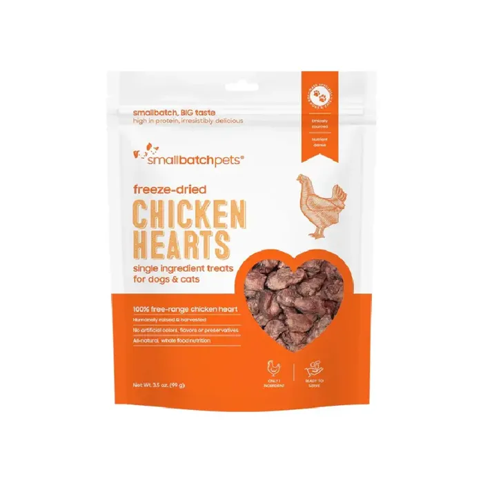 SmallBatch Freeze-Dried Chicken Hearts for Dogs and Cats 3.5-oz