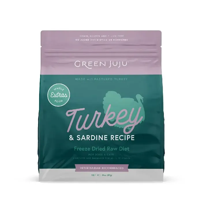 Green Juju Freeze-Dried Extras Turkey & Sardine Recipe for Dogs and Cats 14 Oz