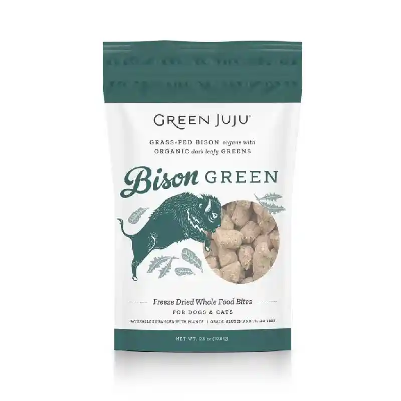 Freeze-Dried Grass Fed Bison "Green" Whole Food Bites for Dogs & Cats 2.5-oz
