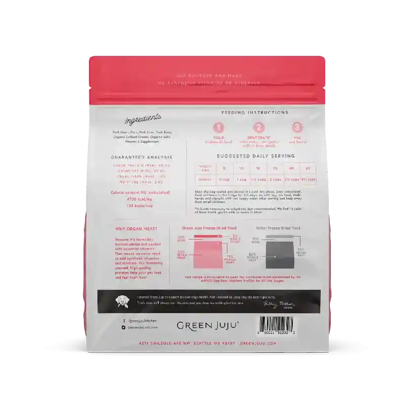 Freeze-Dried Raw Pasture Raised Pork Recipe for Dogs and Cats 14-oz
