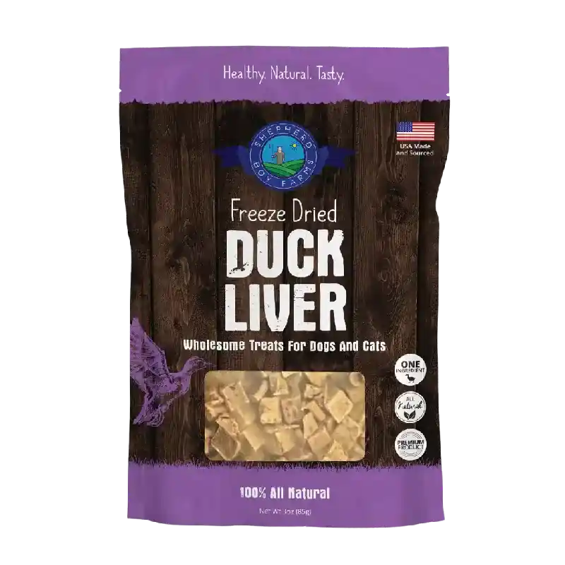 Shepherd Boy Farms Freeze-Dried Duck Liver for Dogs and Cats 3oz, Single ingredient treat