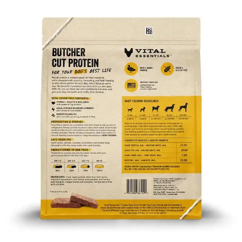 Frozen Raw Duck Entree Dog Food Patties