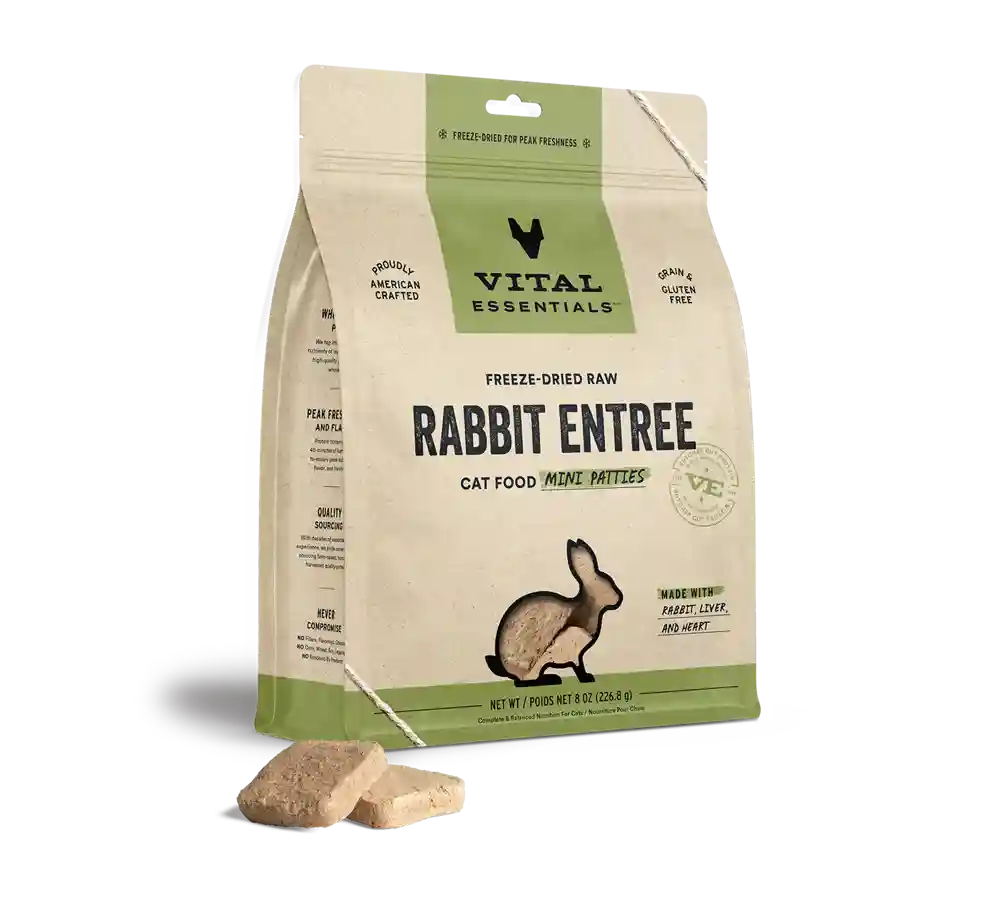 Freeze-dried Raw Rabbit Entree Cat Food Mini Patties - 8oz