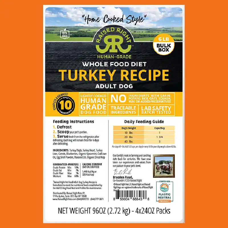 Raised Right Dog Turkey Bulk Box Frozen 6lb