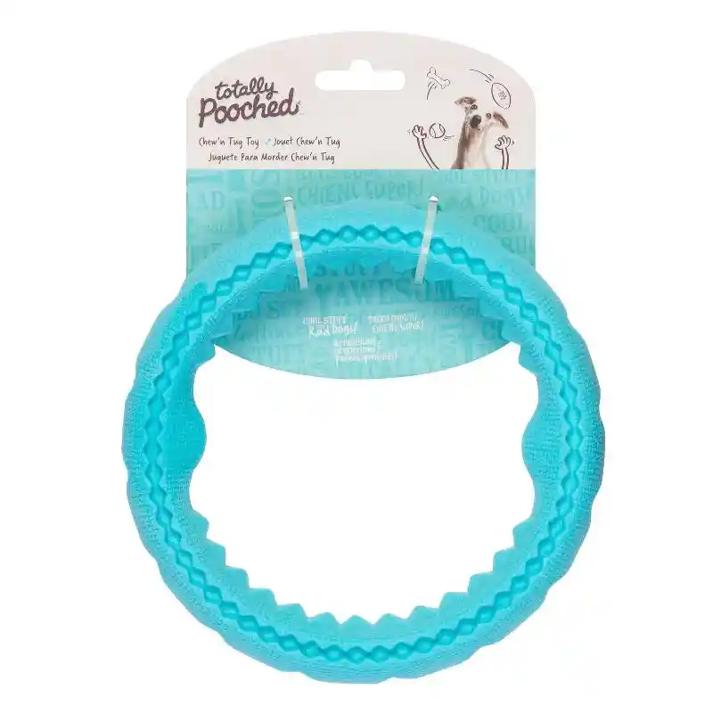 Messy Mutts Totally Pooched Chew N' Tug Ring Dog Chew Toy, Teal, 6-in