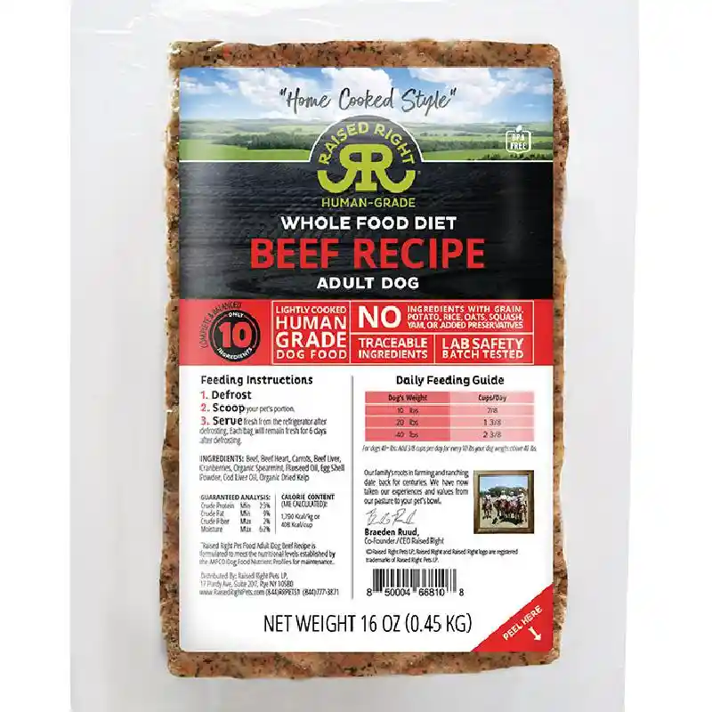 Raised Right Lightly Cooked Original Beef Recipe for Dogs 1 Lb
