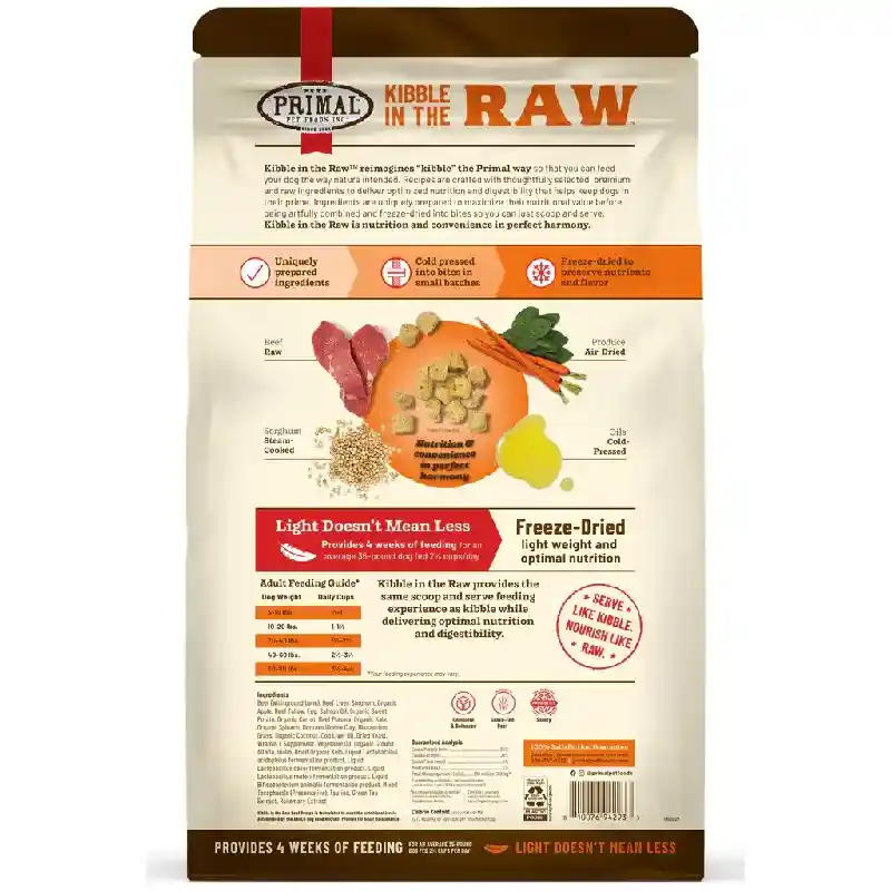 Primal Kibble In the Raw Fd Dog Food Beef 9-lb