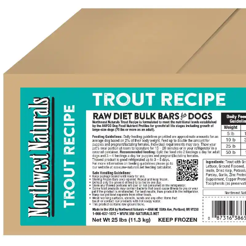 Northwest Nats Frzn Raw Bulk Bars Trout 25LB