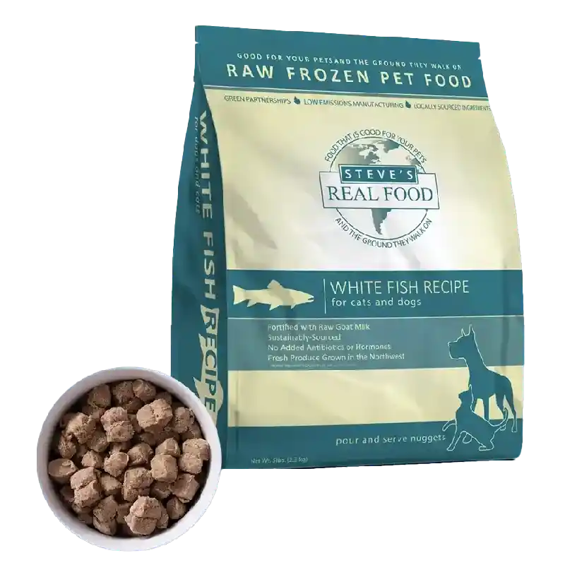 Steves Dog Cat Nuggets White Fish Frozen 5lb 6=cs