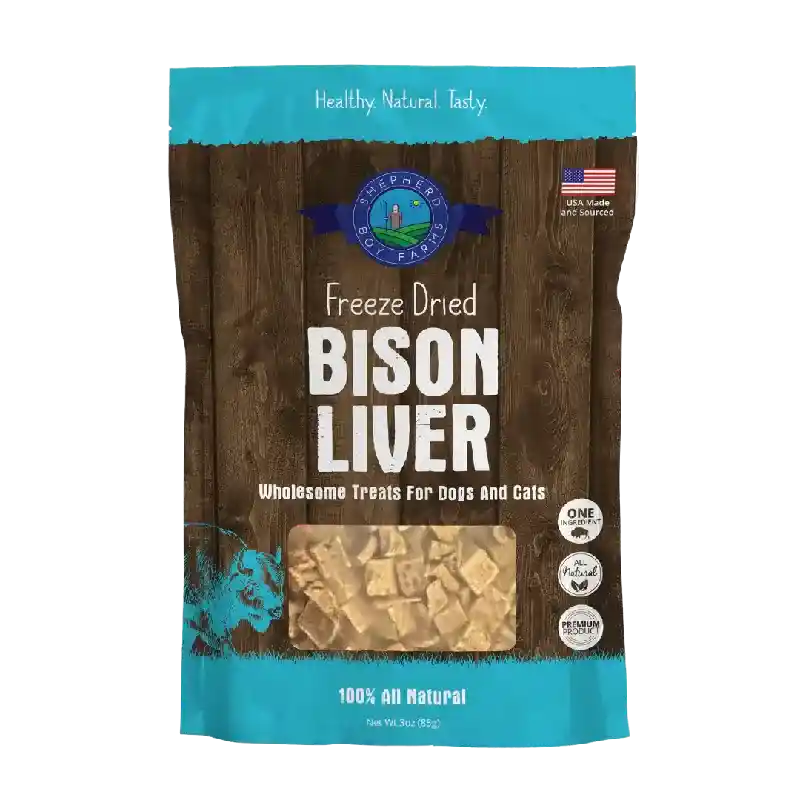 Shepherd Boy Farms Freeze-Dried Bison Liver for Dogs and Cats 3oz, Single ingredient treat