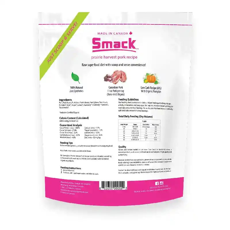 Smack Raw Dehydrated Prairie Harvest Pork Super Food for Dogs 8.8-oz