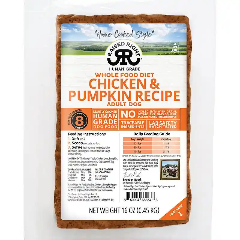 Raised Right Lightly Cooked Chicken & Pumpkin Pate for Dogs 1#