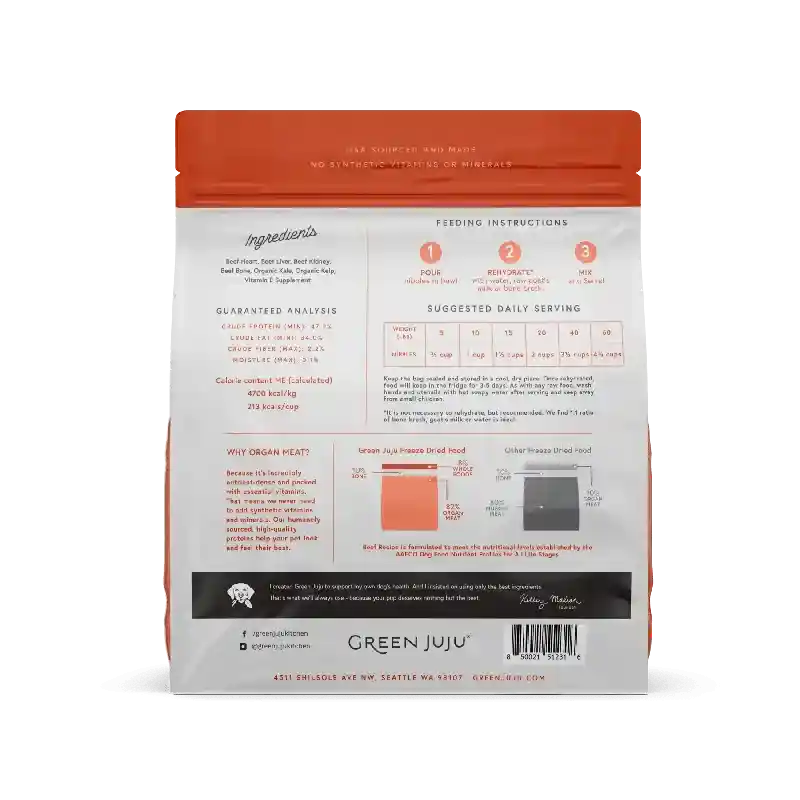 Freeze-Dried Raw Grass Fed Beef Recipe for Dogs and Cats 14-oz
