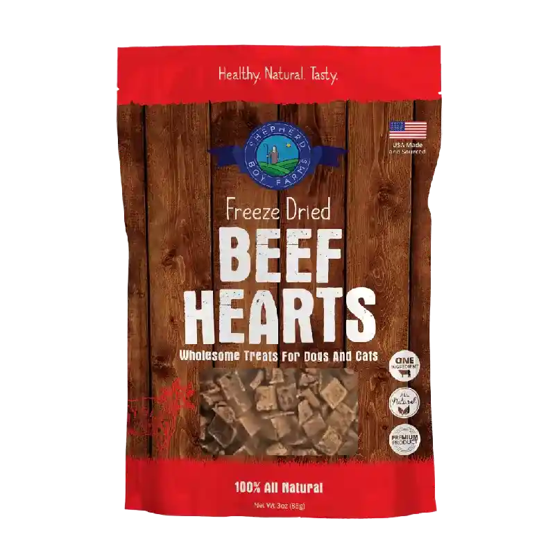 Shepherd Boy Farms Freeze-Dried Beef Hearts for Dogs and Cats 8oz, Single ingredient treat