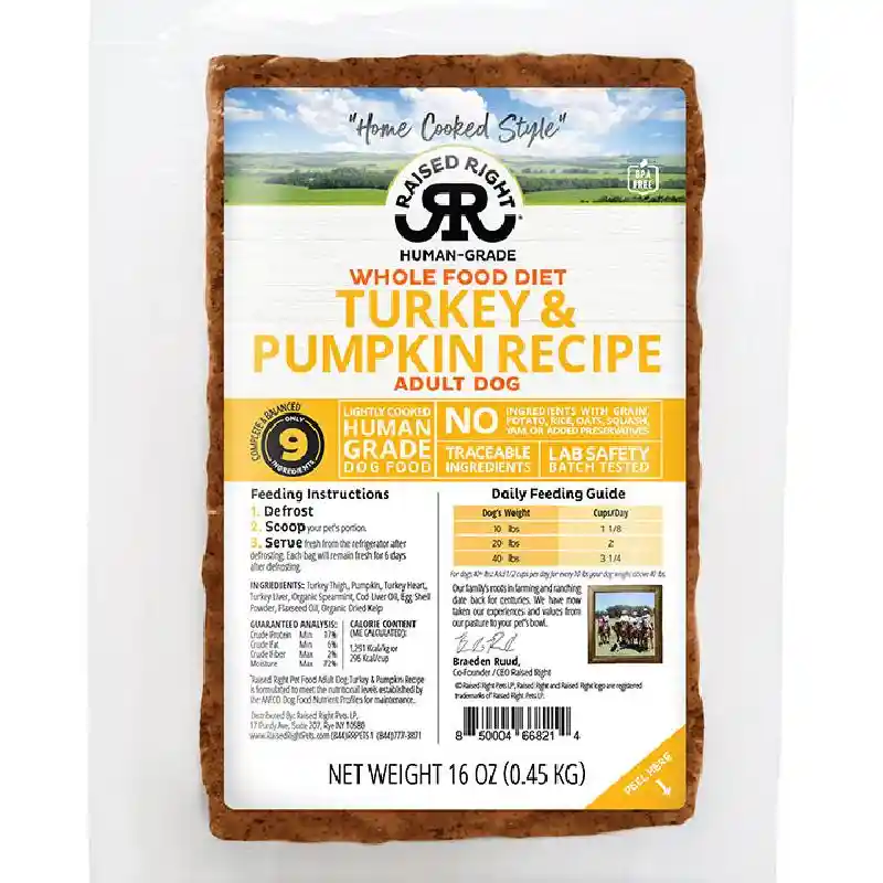 Raised Right Lightly Cooked Turkey & Pumpkin Recipe for Dogs 1#