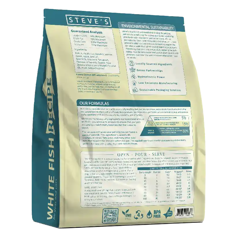 Steves Dog Cat Nuggets White Fish Frozen 5lb 6=cs