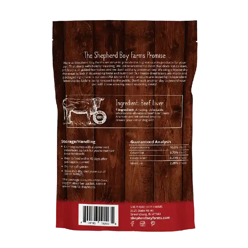 Shepherd Boy Farms Beef Liver for Dogs and Cats 3oz, Single ingredient treat