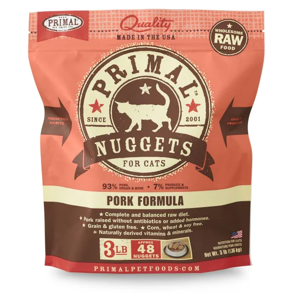 Raw Frozen Feline Pork Nuggets Cat Food 3-lb