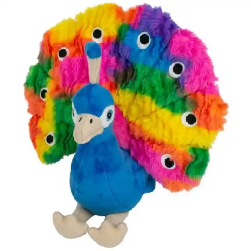 Interactive Plush Squeaker Peacock Dog Toy 9”