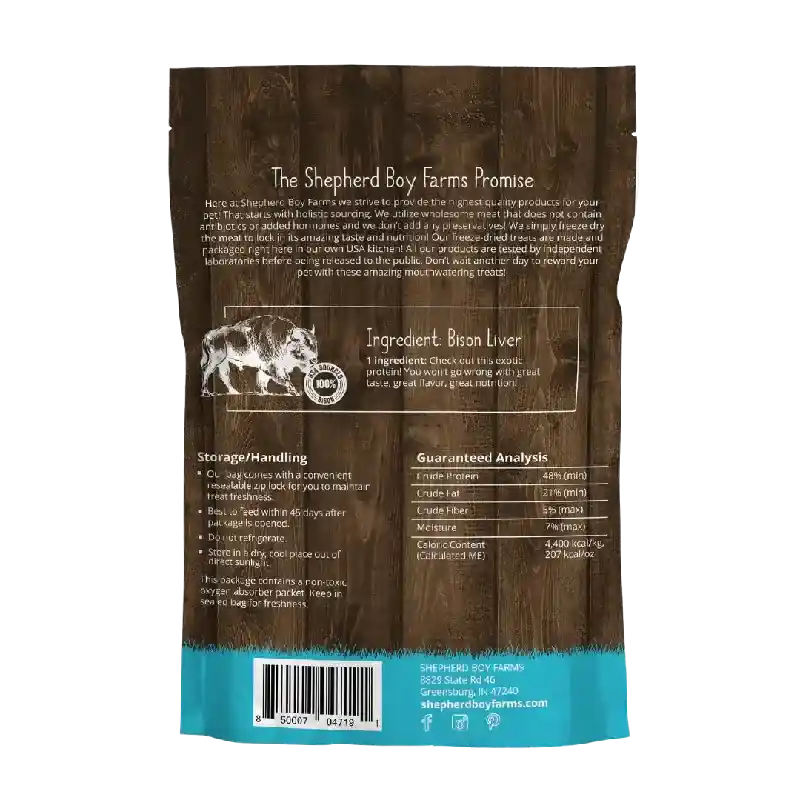 Shepherd Boy Farms Freeze-Dried Bison Liver for Dogs and Cats 8oz, Single Ingredient Treat