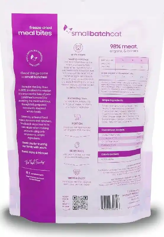 SmallBatch Freeze-Dried Turkey Mealbites for Cats 10 Oz