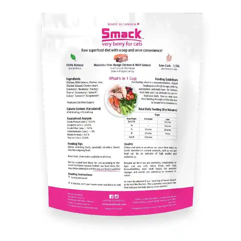 Smack Raw Dehydrated Very Berry Chicken & Salmon Super Food for Cats 8.8-oz