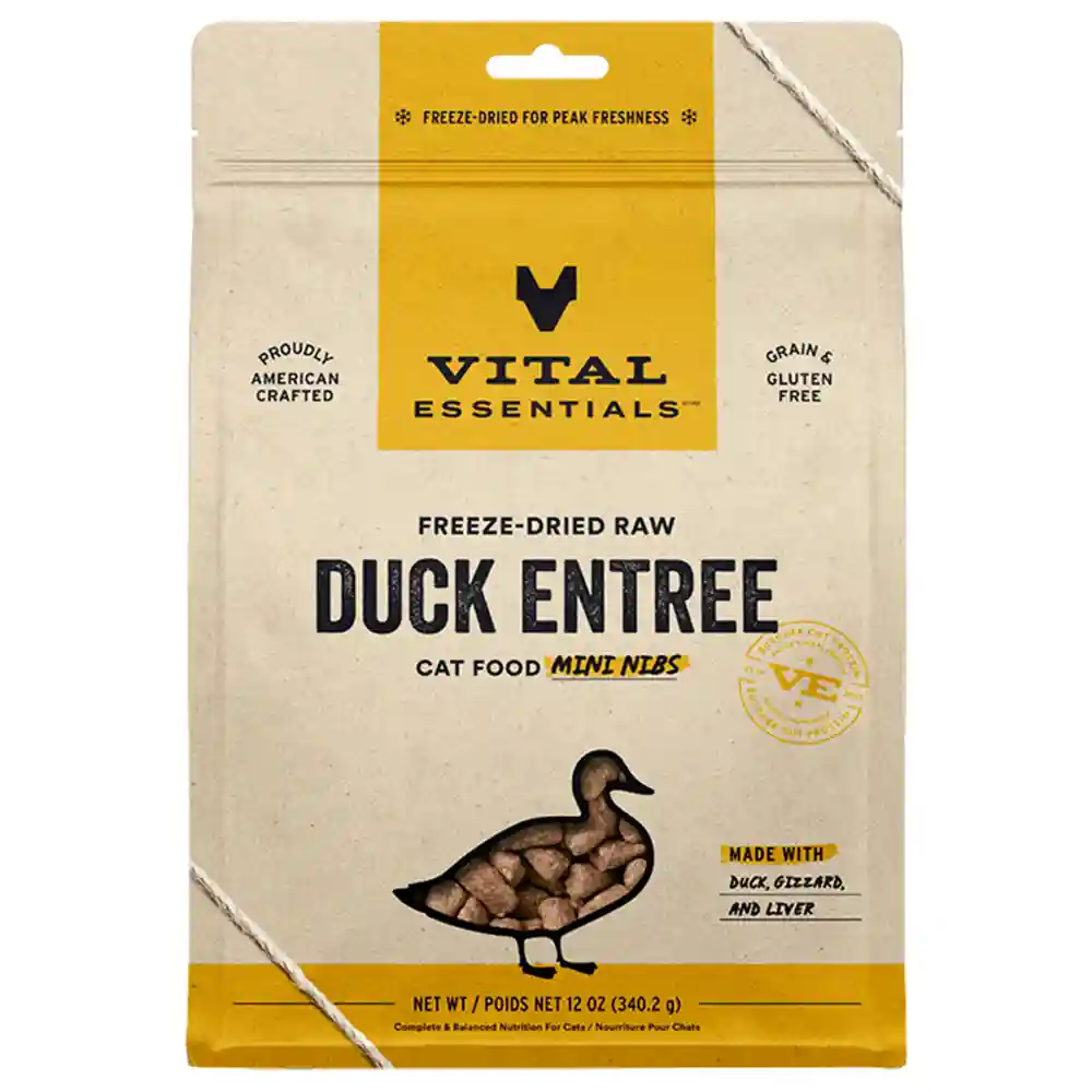 Freeze-dried Raw Duck Entree Cat Food Mini Nibs - 12oz