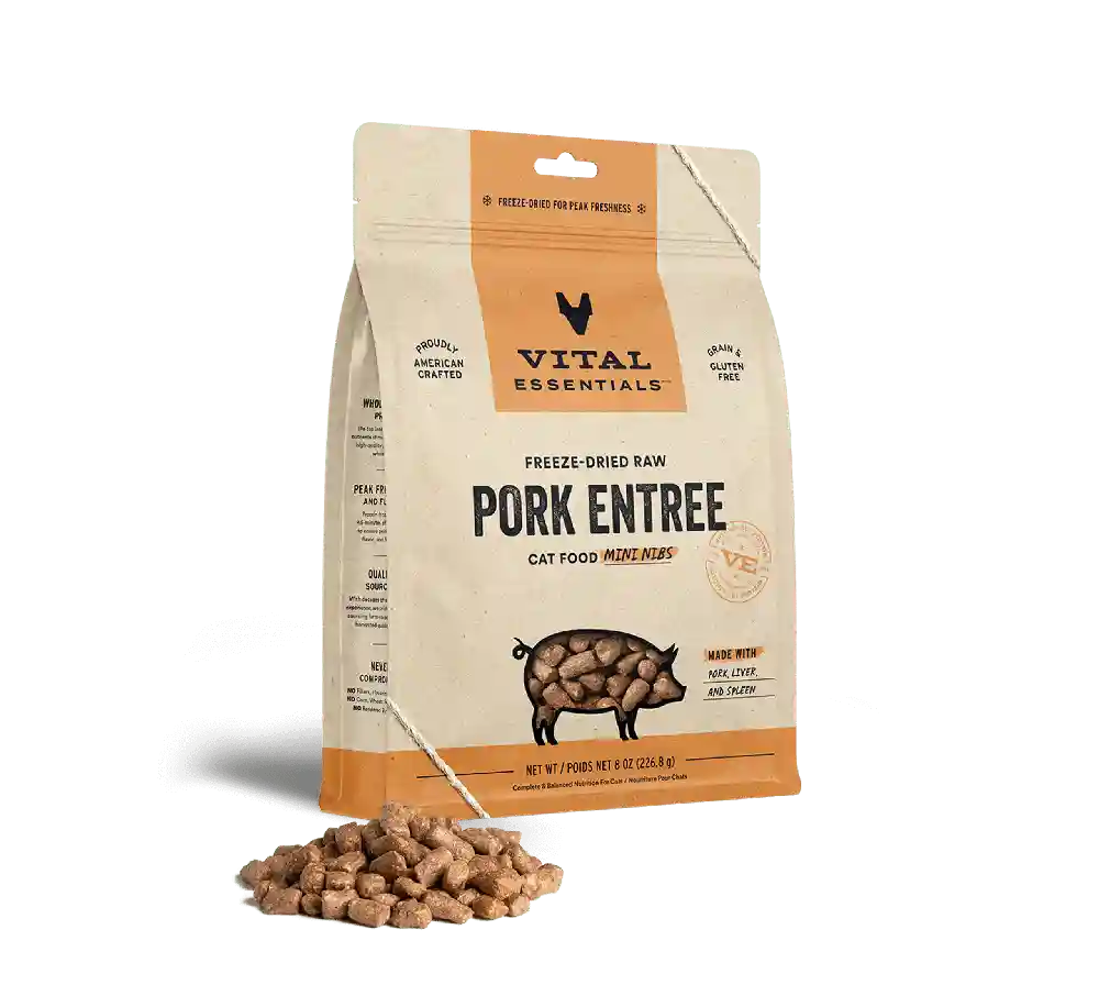 Freeze-dried Raw Pork Entree Cat Food Mini Nibs - 12oz