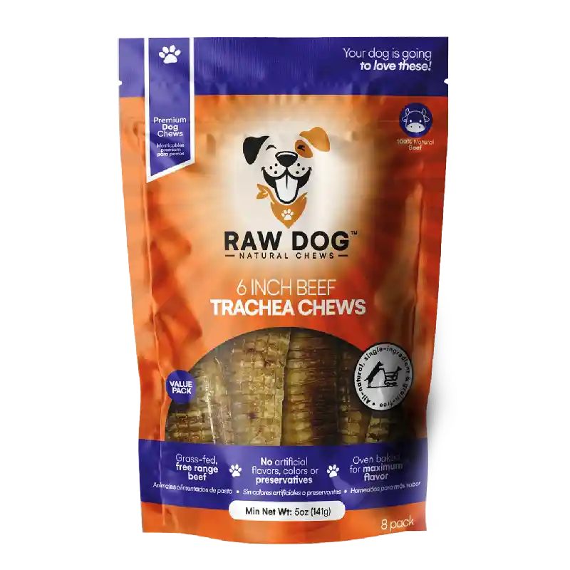 Raw Dog 6in Beef Trachea Strips 8pk