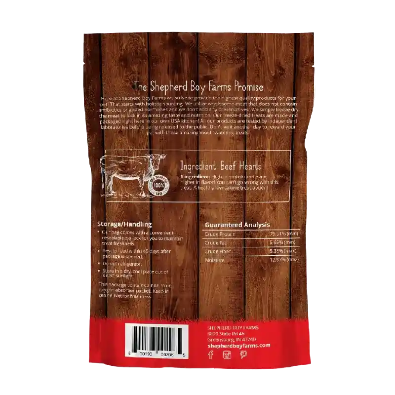 Shepherd Boy Farms Freeze-Dried Beef Hearts for Dogs and Cats 3oz