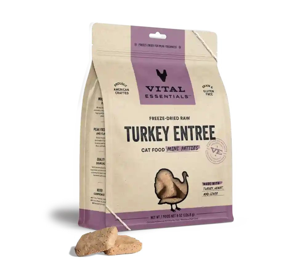 Freeze-dried Raw Turkey Entree Cat Food Mini Patties - 8oz