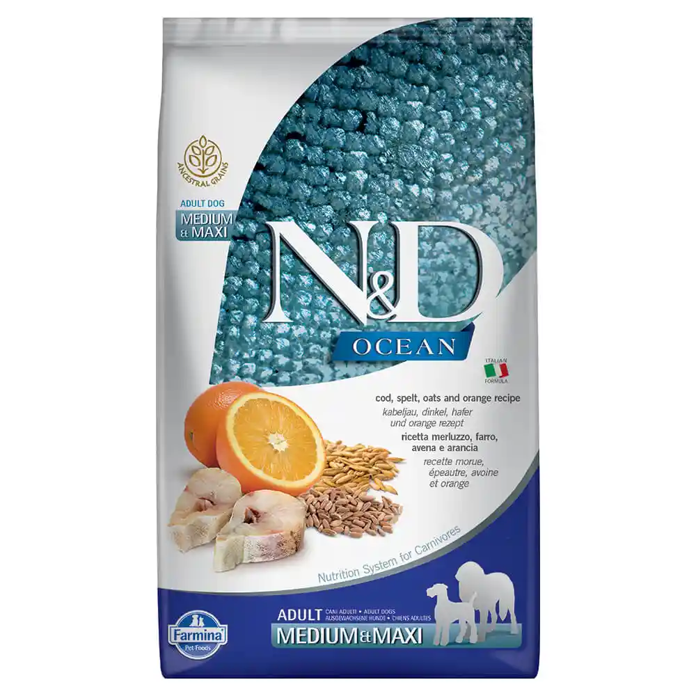Farmina N&D Ocean Cod, Spelt, Oats & Orange Medium & Maxi Adult Dog Food 26.4LB
