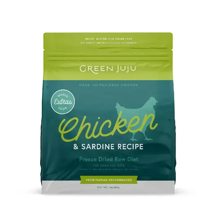 Green Juju Freeze-Dried Extras Chicken & Sardine Recipe for Dogs and Cats 14 Oz
