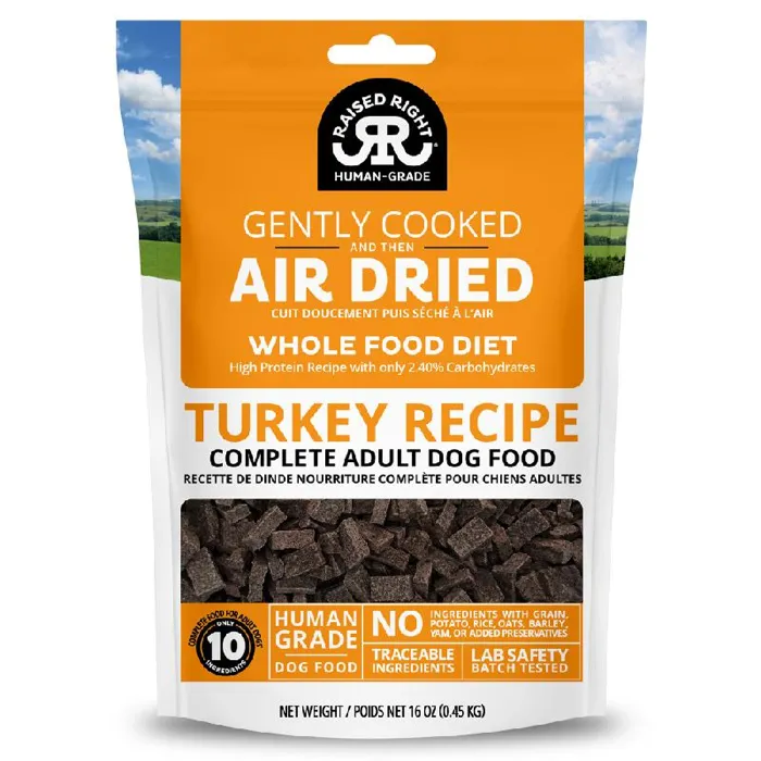 Raised Right Gently Cooked & Air Dried Turkey Recipe for Dogs 16 Oz