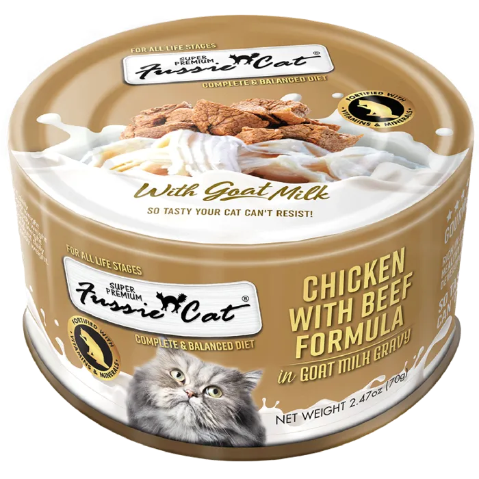 Fussie Cat Spr Premium Ckn w/ Bf in Goat Milk Can