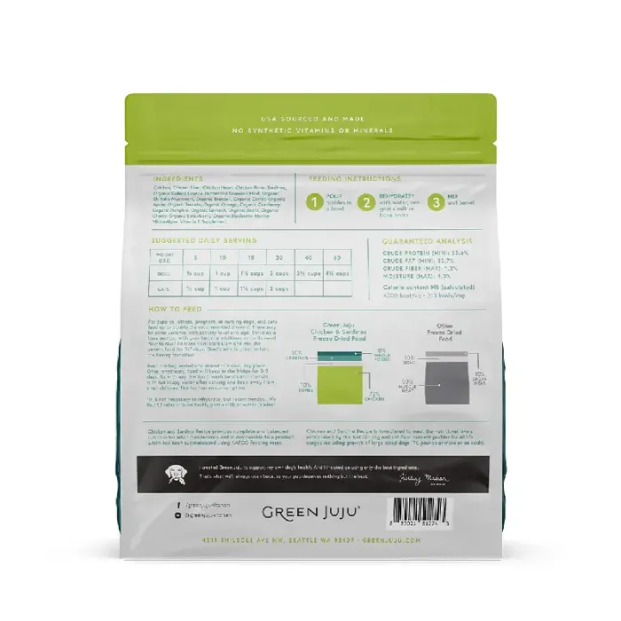 Green Juju Freeze-Dried Extras Chicken & Sardine Recipe for Dogs and Cats 14 Oz