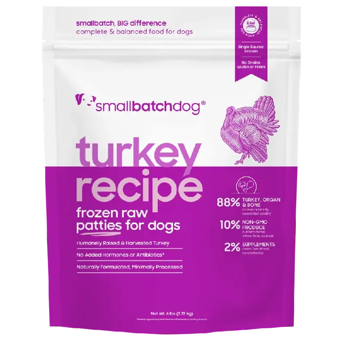 SmallBatch Frozen Raw Turkey Patties for Dogs 6-lb
