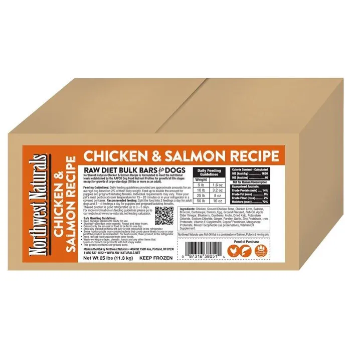 Northwest Naturals Frozen Raw Chicken & Salmon Bulk Bars for Dogs 25LB