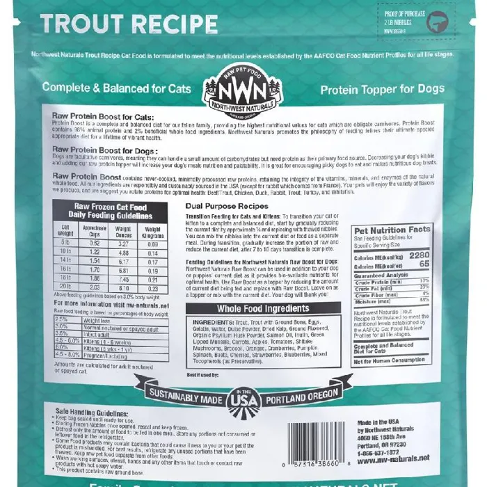 NWN Frozen Raw Trout Recipe for Cats and Dogs 2LB