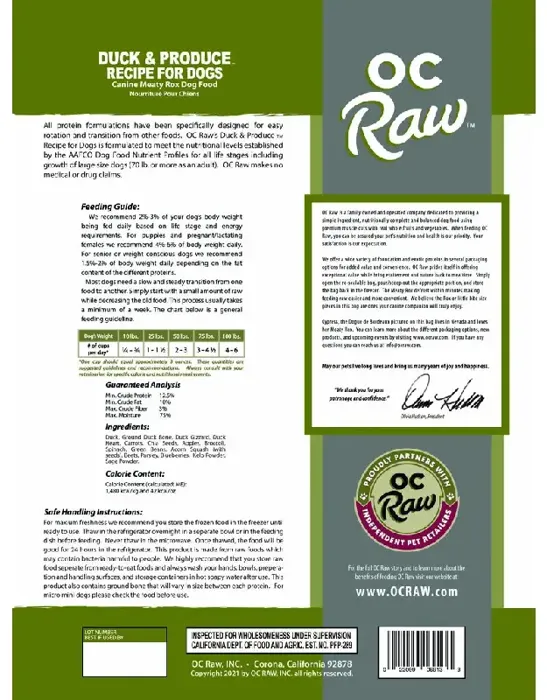 Oc Raw Frozen Duck & Produce Rox 7-lb