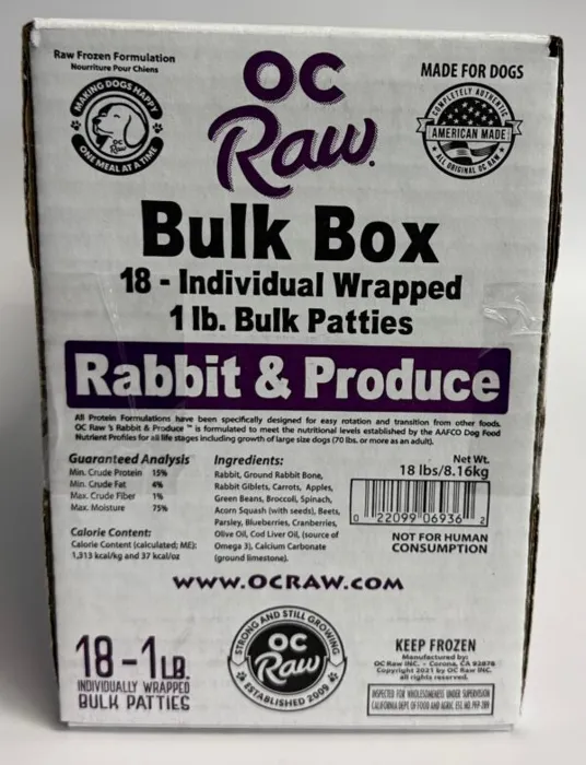 Oc Raw Raw Frozen Rabbit & Produce 18-lb