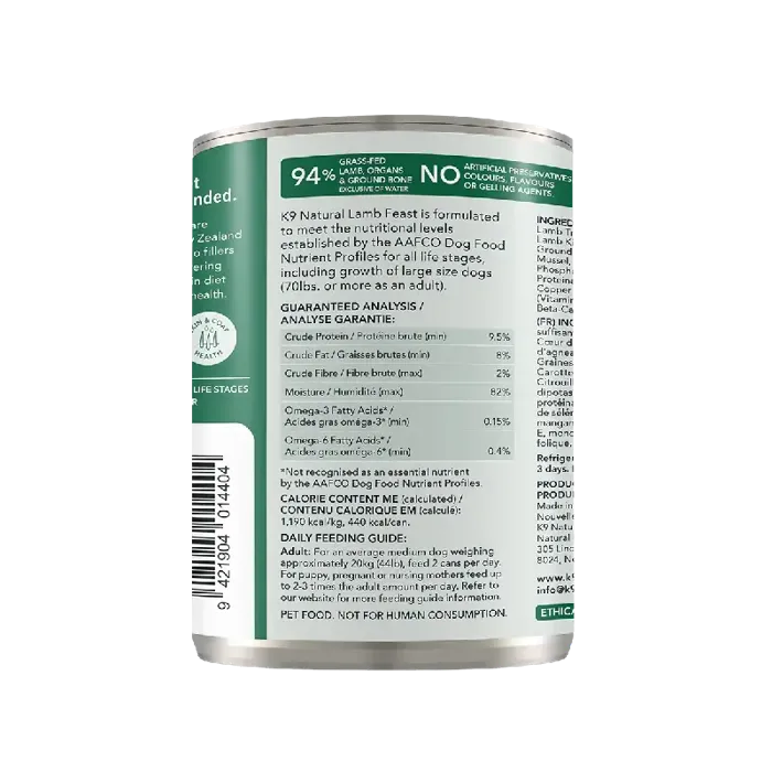 K9 Natural Grain Free New Zealand Lamb Feast Can 13 Oz