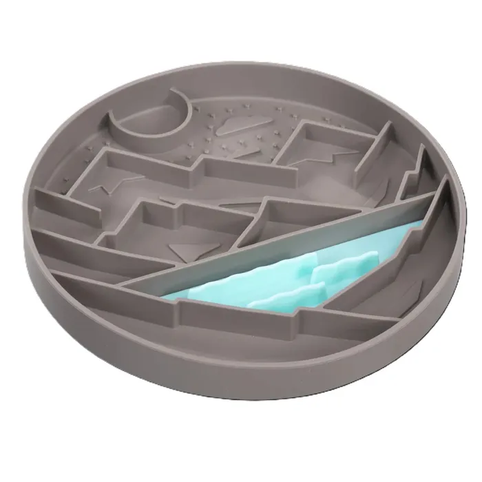Mm Silicone Interactive Lick Bowl Mountain Pattern Warm Grey