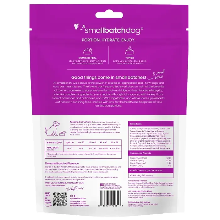 SmallBatch Freeze-Dried Small Bites Turkey Recipe for Dogs 7oz