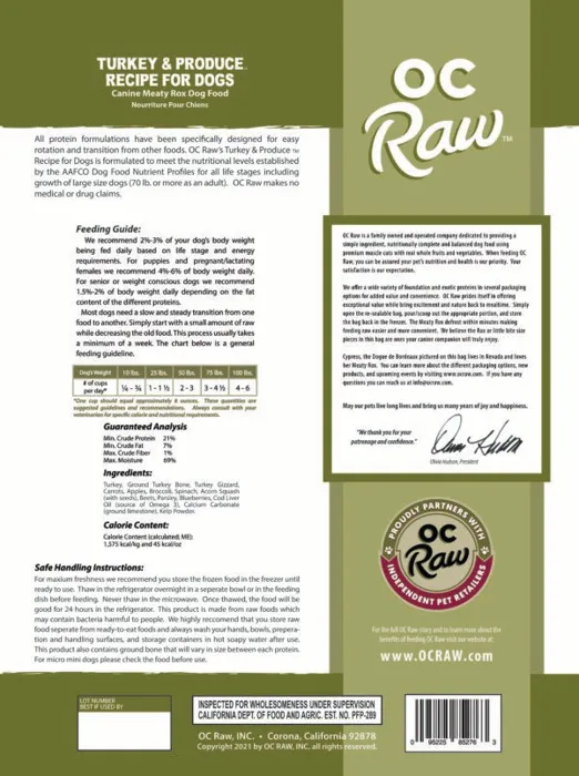 Oc Raw Dog Frozen Turkey & Produce Rox 7-lbs