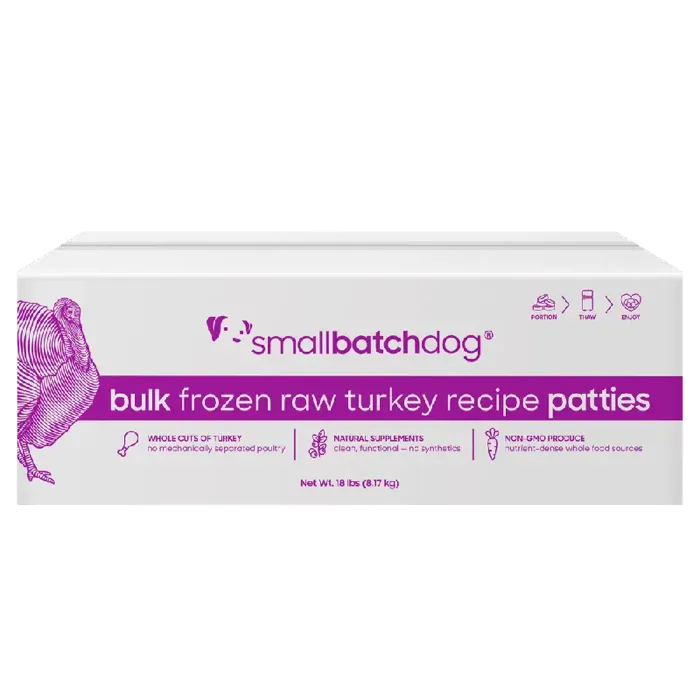 Smallbatch Frozen Raw Bulk Turkey Patties for Dogs 18-lb