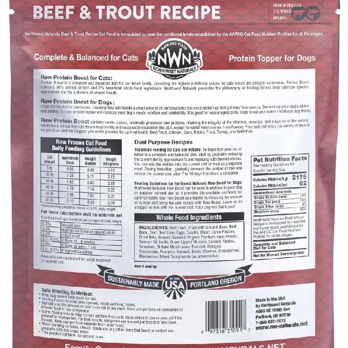 Northwest Naturals Frozen Raw Beef & Trout Recipe for Cats and Dogs 2LB